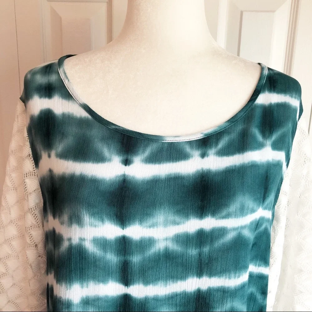 Weekend by Suzanne Betro Teal Green Tie Dye Print Blouse Large